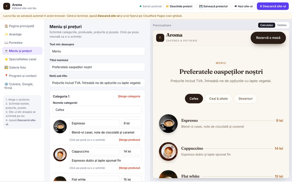 Editorul modelului Aroma, cu previzualizare