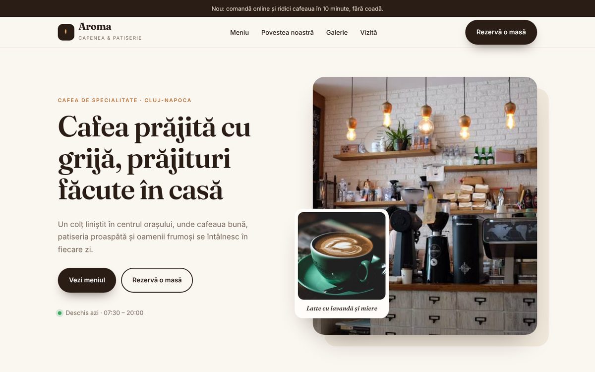 Modelul Aroma: partea de sus a site-ului